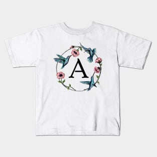 Monogram Frame Hummingbirds Letter A Kids T-Shirt